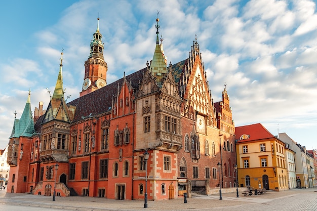 Morning view of the sights of the city of wroclaw in poland in spring