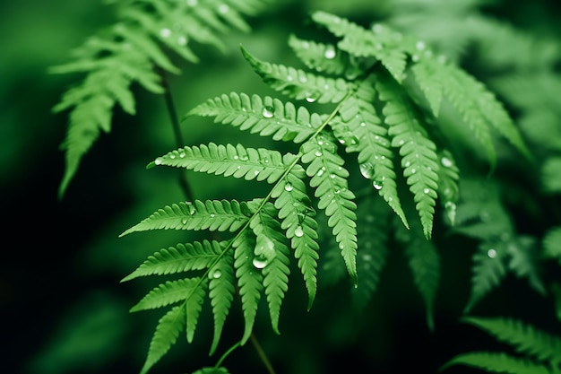 Morning water droplets on fern leaves in the Rain forest