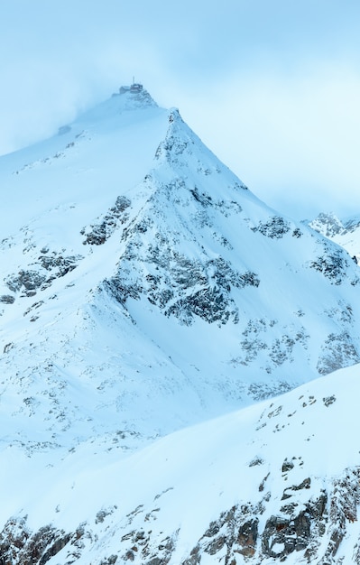 Morning winter windy mountain landscape. Molltaler Gletscher, Carinthia