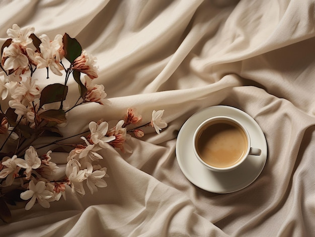 morning with love coffee and flowers World coffee day concept