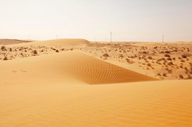 Moroccan desert landscape with blue sky view of desert dunes at sunset