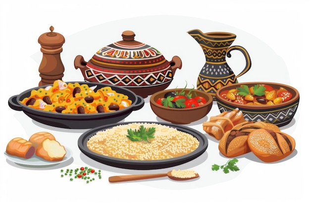 Photo moroccan feast tagines couscous and bread