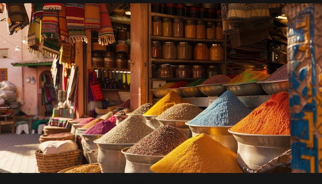 Photo moroccan spice market in the sunlight