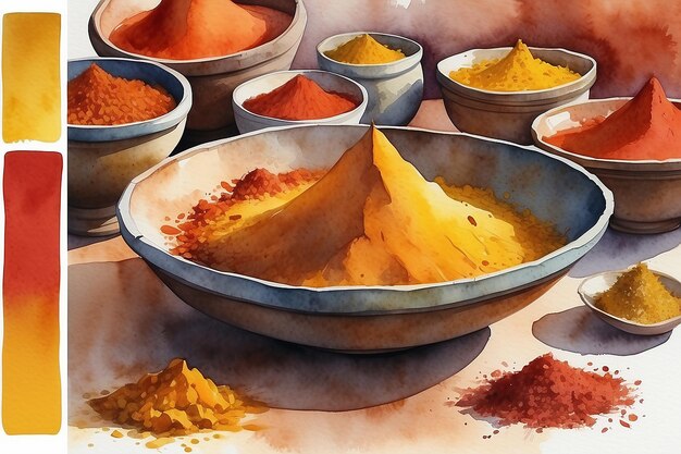 Photo moroccan spice market watercolor texture