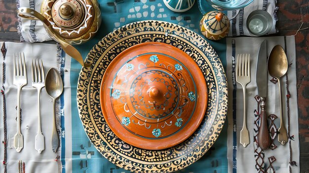 Moroccan Table Setting with Traditional Tagine