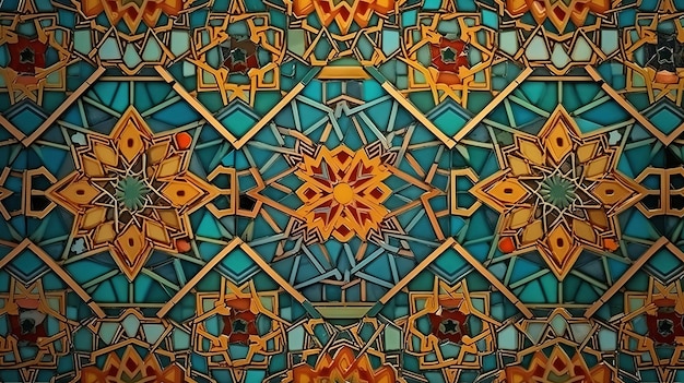 Moroccan tile or Moroccan zellij traditional mosaic Bright color Generative Ai