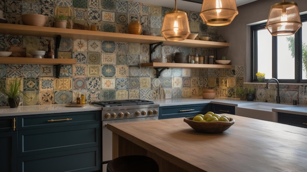 Moroccaninspired tile backsplash in kitchen AI generated