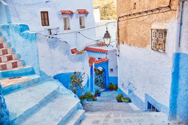 Morocco is the blue city of Chefchaouen, endless streets painted in blue color. Lots of flowers and Souvenirs in beautiful streets