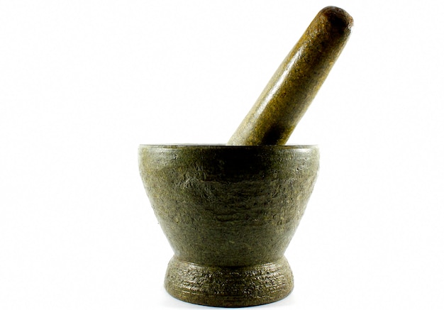 Mortar and pestle on white