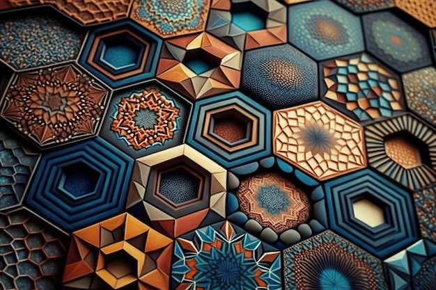 Mosaic art abstract background in hexagonal shape