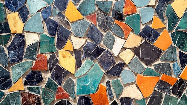 a mosaic of colorful glass and sea glass is shown