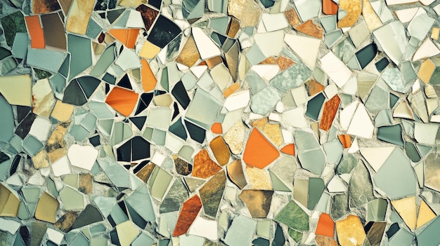 a mosaic of colorful glass with a green background