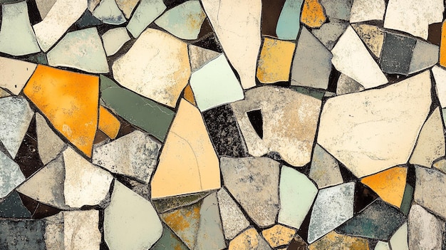 a mosaic of different colors and shapes are arranged on a table