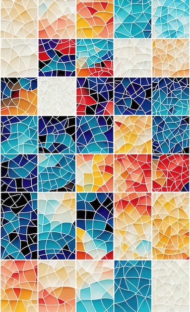 A mosaic of different colors and shapes is shown in a mosaic.