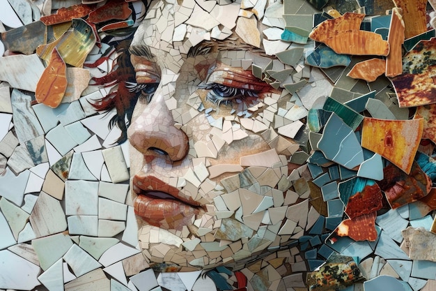 Mosaic face of broken pieces