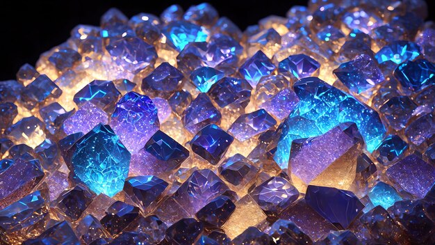 Photo mosaic of luminous crystals with light refractions background 3d wallpaper