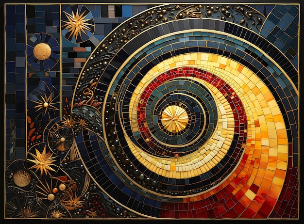 Mosaic Piece Spiral Design Gold Blue Treasure Planet Rich Deep