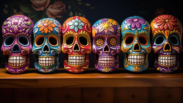 a mosaic of vibrant sugar skulls forming a captivating pattern