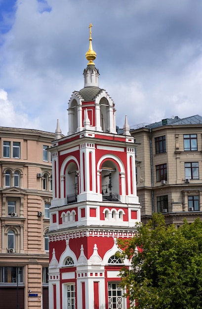 Moscow architecture of the 18th century orthodox church in the city with a bell tower