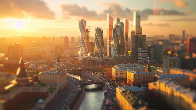 Moscow City Modern city with houses and skyscrapers generative ai