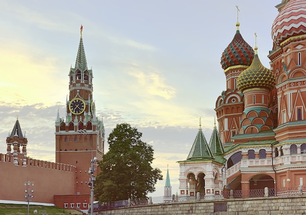 moscow kremlin and st basils cathedral on red square spasskaya tower