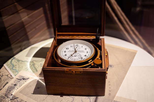 moscow an old marine chronometer in a wooden box