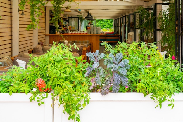 Moscow. Russia. August 01 2021. Interior of a summer street cafe in the city.