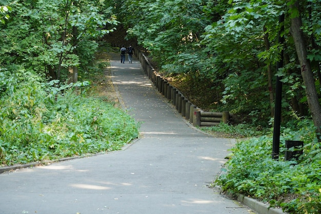 Moscow Russia August 28 2022 People are walking in park Zaryadye against the background of glass bark