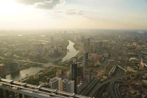 Moscow Russia High rise buildings of Moscow business center Moscow city Top view of Moscow city skyline