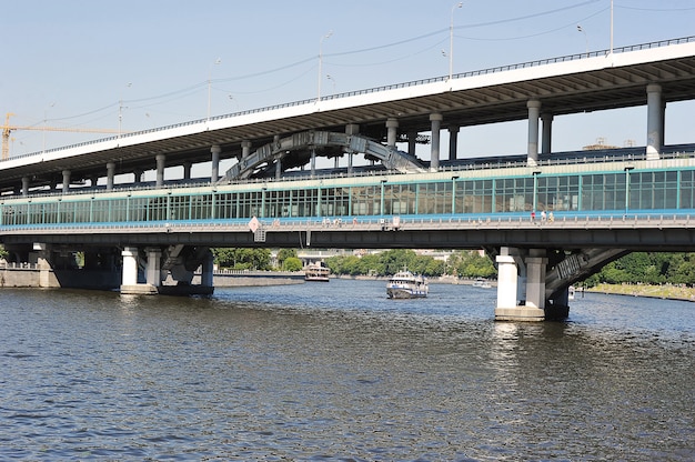 MOSCOW, RUSSIA - June 19, 2021: view of the Luzhniki metro bridge in Moscow