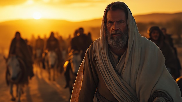 Moses and Aaron setting out together on the road to Egypt