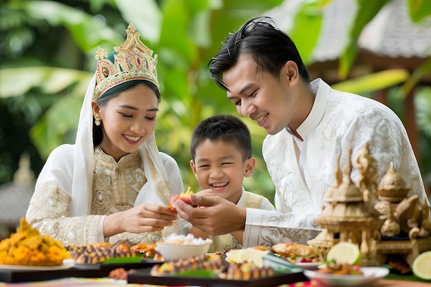 Moslem family enjoying ramadan iftar together in happiness during fastin