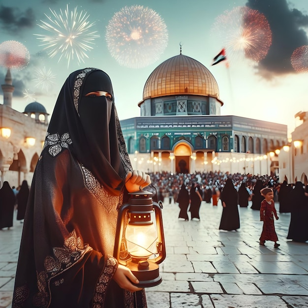 Mosque Alaqsa happy Eid Al fitr Muslims Palestine ai generator