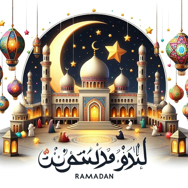 Mosque building architecture with ramadan kareem text vector illustration