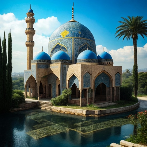 Mosque building Ramadan Kareem Greeting card Illustration Generate AI