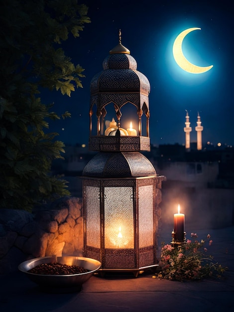 Mosque building Ramadan Kareem Greeting card Illustration Generate AI