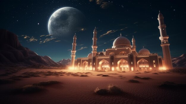 Mosque in the desert Generative AI