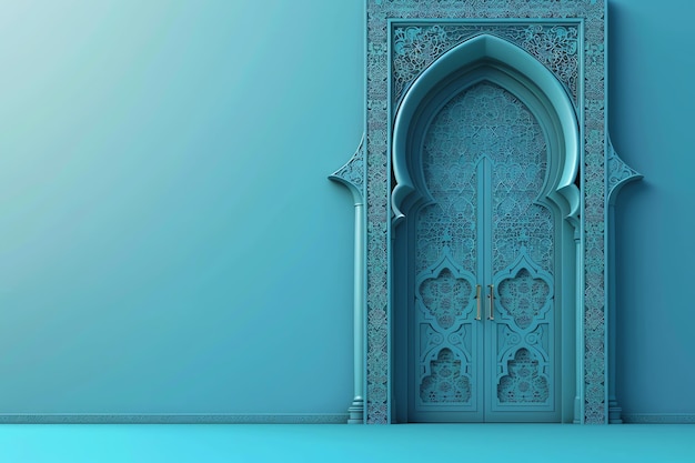 Mosque door with intricate carvings illustration Arabic Eid Mubarak Background