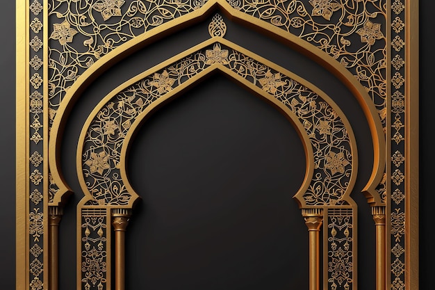 Mosque door with intricate carvings illustration Arabic Eid Mubarak Background