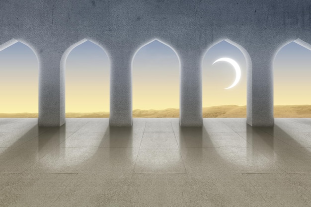 Mosque door with the night scene background