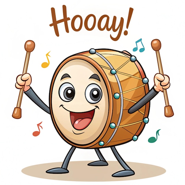 Photo mosque drum cartoon character celebrates with joy hand drawn vector