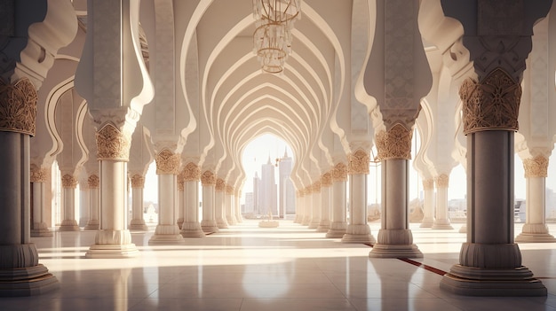 Mosque Interiors with Defocused Pillars and Windows