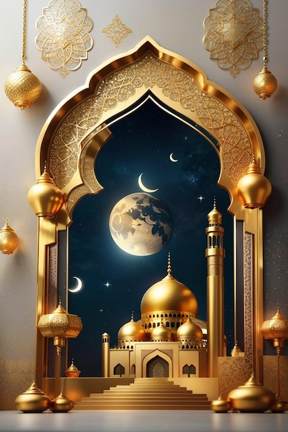 Mosque Islamic 3d Mosque And Moon