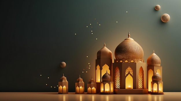 Mosque and lantern gold Islamic Eid Mubarak