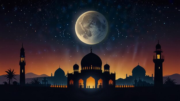 Photo a mosque under the moon at night