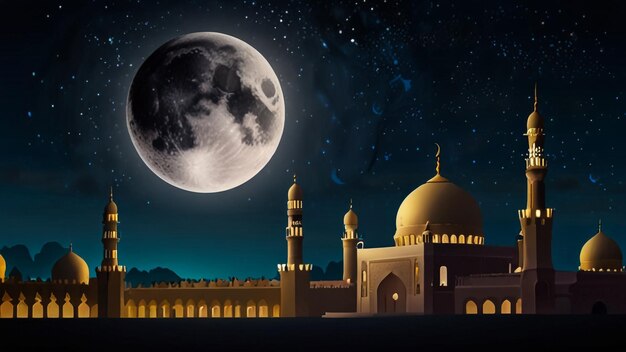 a mosque under a moon with a moon and a moon in the background