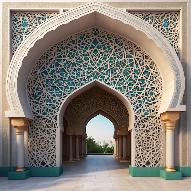 Photo a mosque at night with the lights on illustration