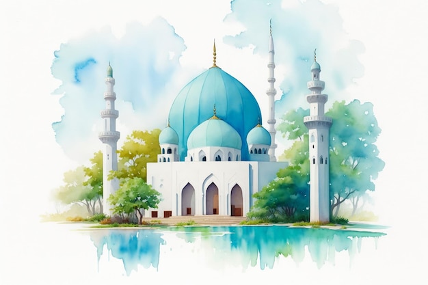 A mosque photograph in watercolor style