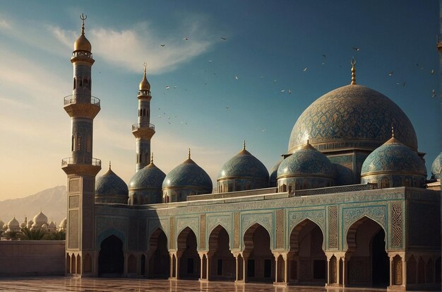 Mosque and Prayer Scene