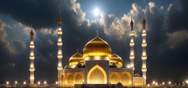 Mosque for Ramadan Kareem Eid Greetings for Muslim Festival Islamic Culture Ramzaan Generative AI